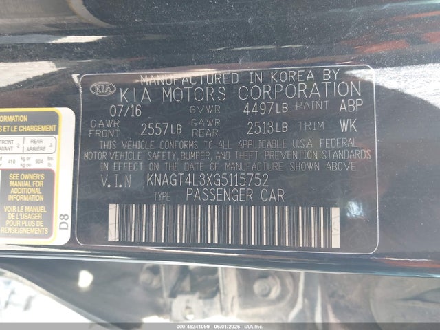 KNAGT4L3XG5115752 KIA Optima Lx