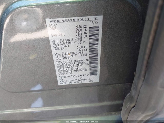 5N1DR3BC3SC236137 Nissan Pathfinder Sv 4wd