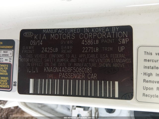 KIA Optima Hybrid Ex 2015 KNAGN4AD8F5080181 Image 9