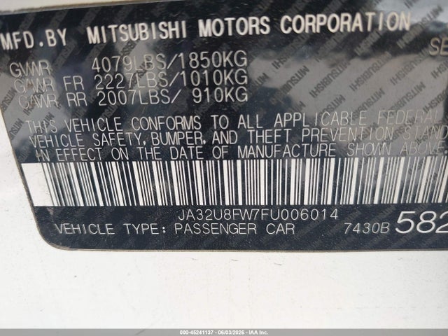 Mitsubishi LANCER GT 2015 JA32U8FW7FU006014 Image 9
