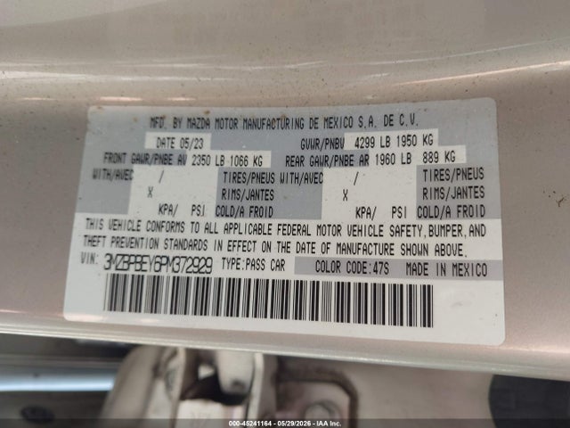45241164 :رقم المزاد ، 3MZBPBEY6PM372929 vin ، 2023 Mazda Mazda3 2.5 Turbo Premium Plus مزاد بيع