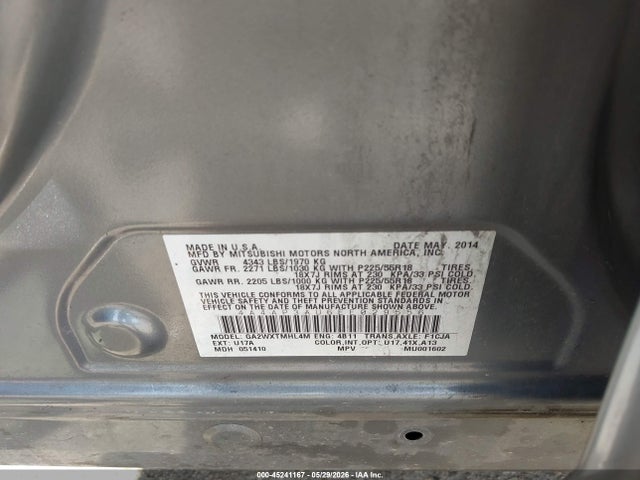 45241167 :رقم المزاد ، 4A4AP3AU6EE029556 vin ، 2014 Mitsubishi Outlander Sport Es مزاد بيع