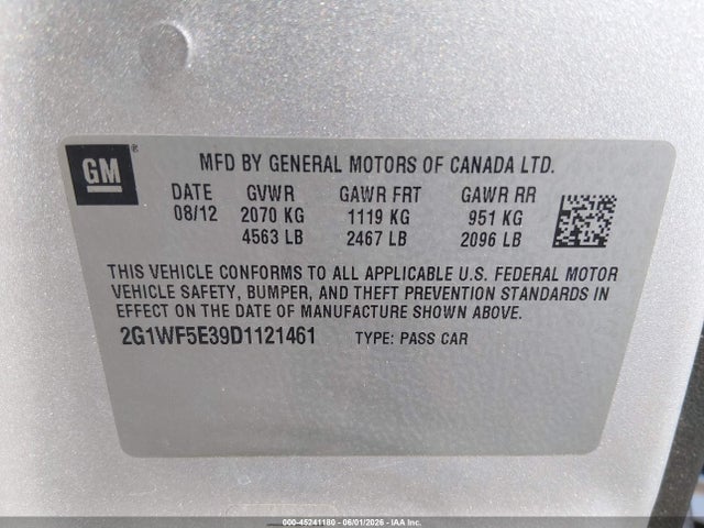 Продажа на аукционе авто 2013 Chevrolet Impala Ls, vin: 2G1WF5E39D1121461, номер лота: 45241180
