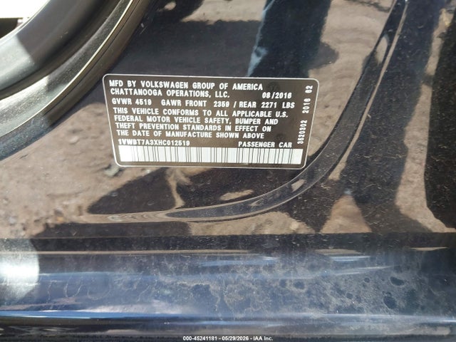 Aukcja sprzedaży 2017 Volkswagen Passat 1.8t Se, vin: 1VWBT7A3XHC012519, numer aukcji: 45241181