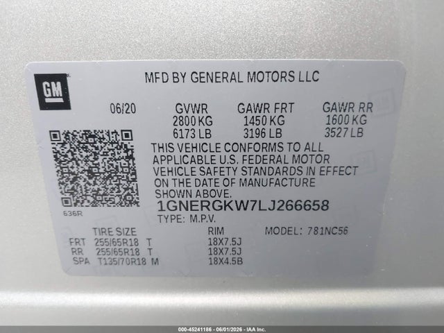 Продажа на аукционе авто 2020 Chevrolet Traverse Fwd Lt Cloth, vin: 1GNERGKW7LJ266658, номер лота: 45241186