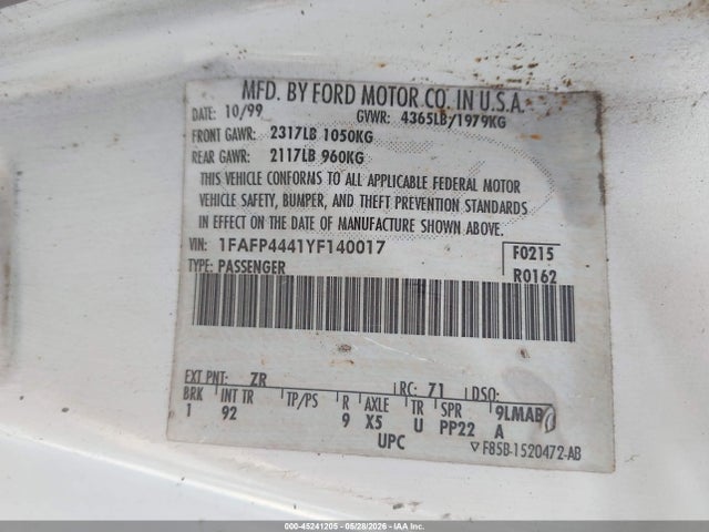 Auction sale of the 2000 Ford Mustang, vin: 1FAFP4441YF140017, lot number: 45241205