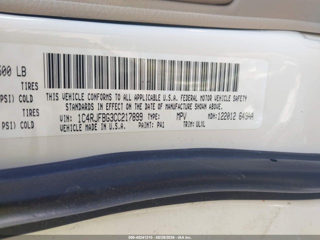 45241210 :رقم المزاد ، 1C4RJFBG3CC217899 vin ، 2012 Jeep Grand Cherokee Limited مزاد بيع
