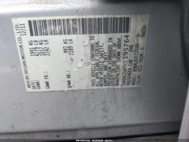 Aukcja sprzedaży 2012 Nissan Altima 2.5 S, vin: 1N4AL2AP1CC195764, numer aukcji: 45241224