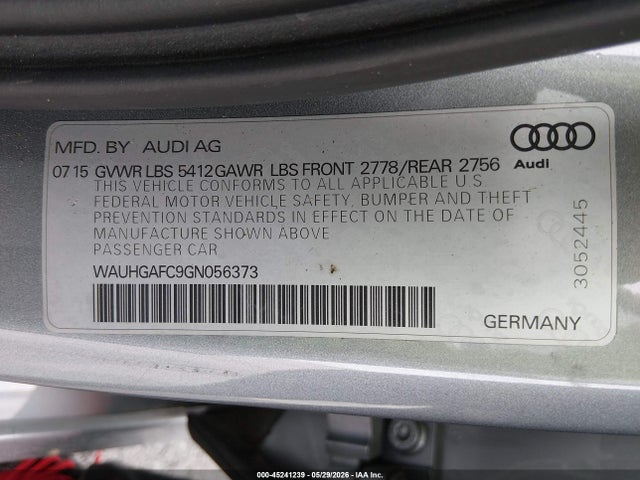 Продажа на аукционе авто 2016 Audi A6 3.0t Premium Plus, vin: WAUHGAFC9GN056373, номер лота: 45241239