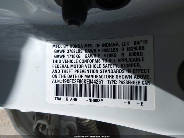 Honda Civic Sport 2019 19XFC2F86KE044251 Image 9