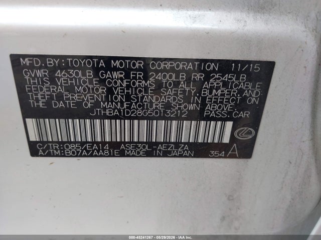 Продажа на аукционе авто 2016 Lexus Is 200t, vin: JTHBA1D28G5013212, номер лота: 45241267