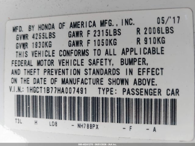 1HGCT1B77HA007491 Honda ACCORD EX