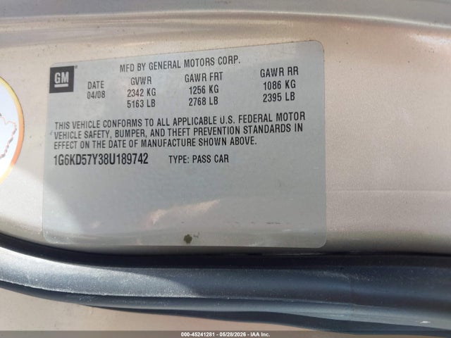 Aukcja sprzedaży 2008 Cadillac Dts 1sb, vin: 1G6KD57Y38U189742, numer aukcji: 45241281