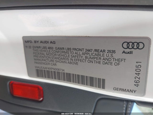 45241299 :رقم المزاد ، WAUEAAF4XPN008734 vin ، 2023 Audi A4 Premium Plus 45 Tfsi S Line Quattro S Tronic مزاد بيع