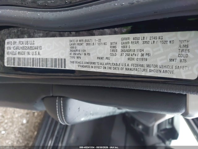 Aukcja sprzedaży 2022 Jeep Grand Cherokee Limited 4x4, vin: 1C4RJHBG5N8534410, numer aukcji: 45241334