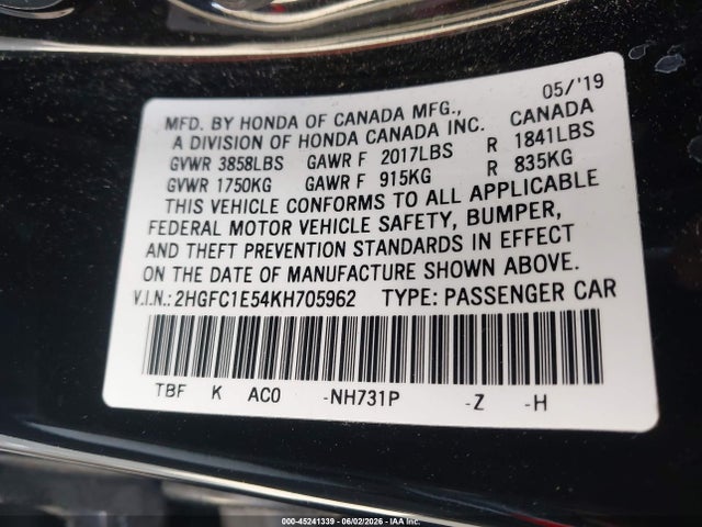 Honda CIVIC SI 2019 2HGFC1E54KH705962 Image 9