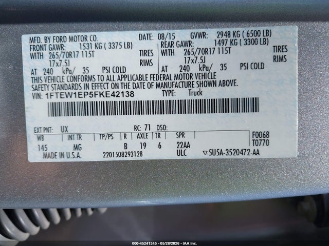 1FTEW1EP5FKE42138 Ford F-150 Xlt