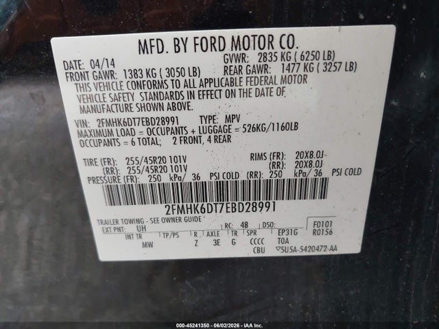 Продажа на аукционе авто 2014 Ford Flex Limited, vin: 2FMHK6DT7EBD28991, номер лота: 45241350