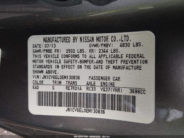 Продаж на аукціоні авто 2014 Infiniti Q60, vin: JN1CV6EL0EM130836, номер лоту: 45241356