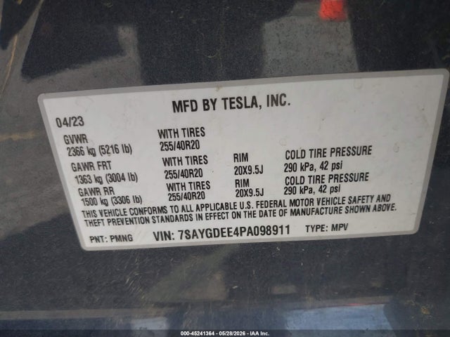 Aukcja sprzedaży 2023 Tesla Model Y Awd/long Range Dual Motor All-wheel Drive, vin: 7SAYGDEE4PA098911, numer aukcji: 45241364