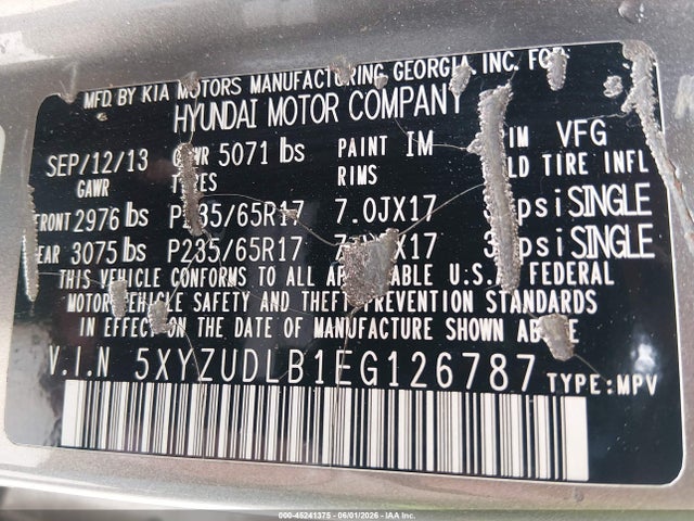 2014 Hyundai Santa Fe Sport 2.4l მანქანა იყიდება აუქციონზე, vin: 5XYZUDLB1EG126787, აუქციონის ნომერი: 45241375