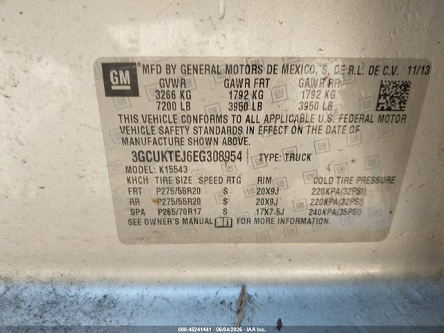 45241441 :رقم المزاد ، 3GCUKTEJ6EG308954 vin ، 2014 Chevrolet Silverado 1500 High Country مزاد بيع