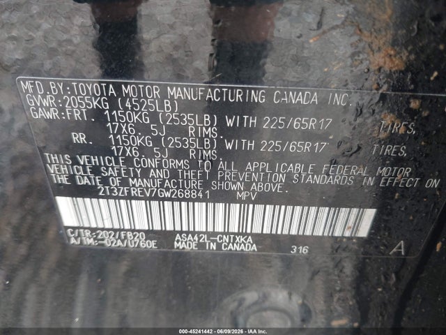2016 Toyota Rav4 Le მანქანა იყიდება აუქციონზე, vin: 2T3ZFREV7GW268841, აუქციონის ნომერი: 45241442
