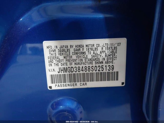 Aukcja sprzedaży 2008 Honda Fit, vin: JHMGD38488S025139, numer aukcji: 45241452