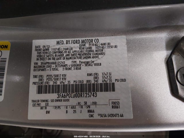 Aukcja sprzedaży 2013 Ford Fusion Hybrid Se, vin: 3FA6P0LU0DR125743, numer aukcji: 45241468