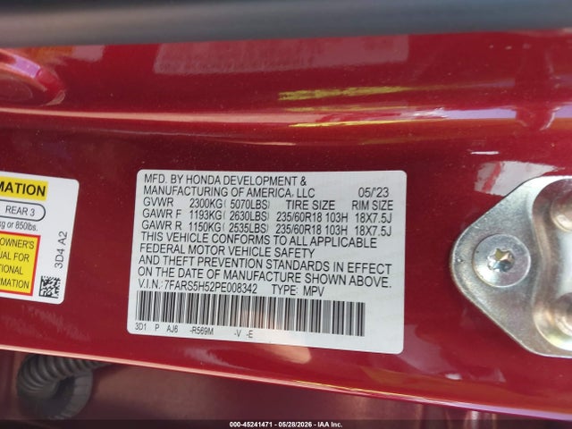 7FARS5H52PE008342 Honda Cr-v Hybrid Sport