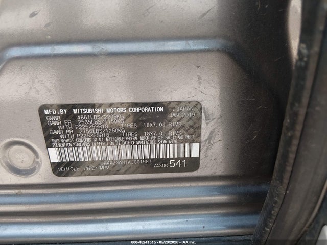 Aukcja sprzedaży 2019 Mitsubishi Outlander Es, vin: JA4AZ3A31KJ001587, numer aukcji: 45241515