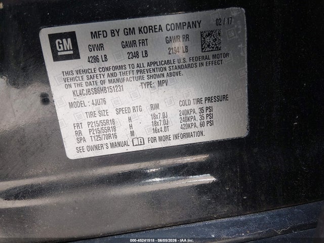 Продажа на аукционе авто 2017 Buick Encore Preferred Ii, vin: KL4CJBSB6HB151231, номер лота: 45241518