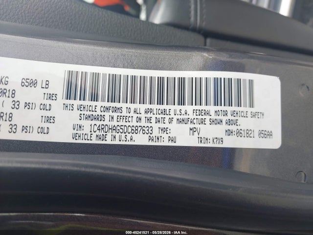 Auction sale of the 2013 Dodge Durango Sxt, vin: 1C4RDHAG5DC687633, lot number: 45241521