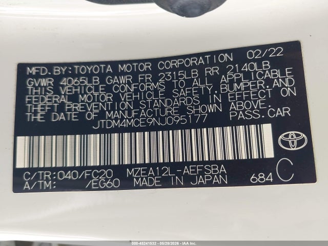 Toyota Corolla Se 6mt 2022 JTDM4MCE9NJ095177 Image 9