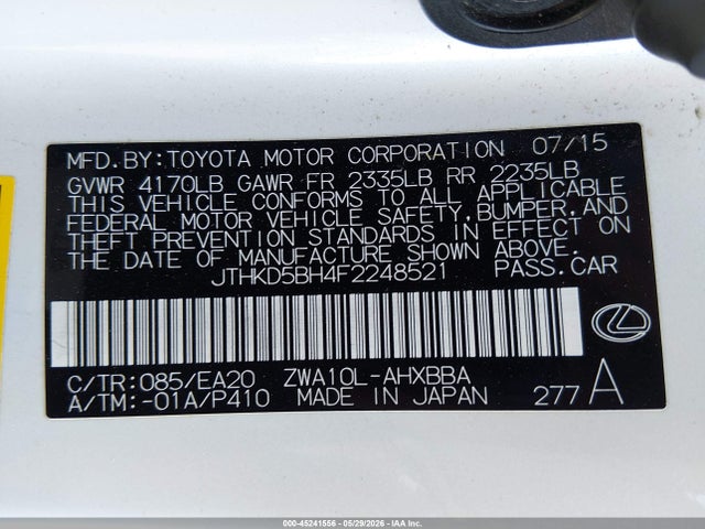 JTHKD5BH4F2248521 Lexus CT 200H