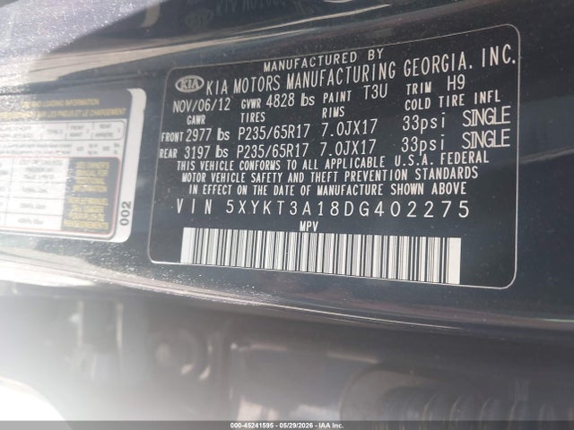 Aukcja sprzedaży 2013 Kia Sorento Lx, vin: 5XYKT3A18DG402275, numer aukcji: 45241595