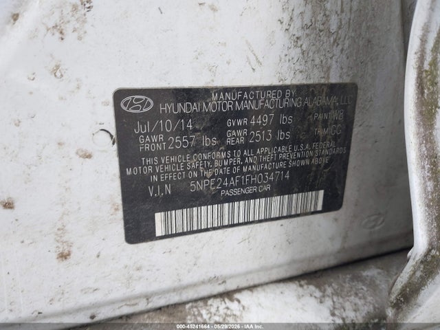 2015 Hyundai Sonata Se მანქანა იყიდება აუქციონზე, vin: 5NPE24AF1FH034714, აუქციონის ნომერი: 45241664