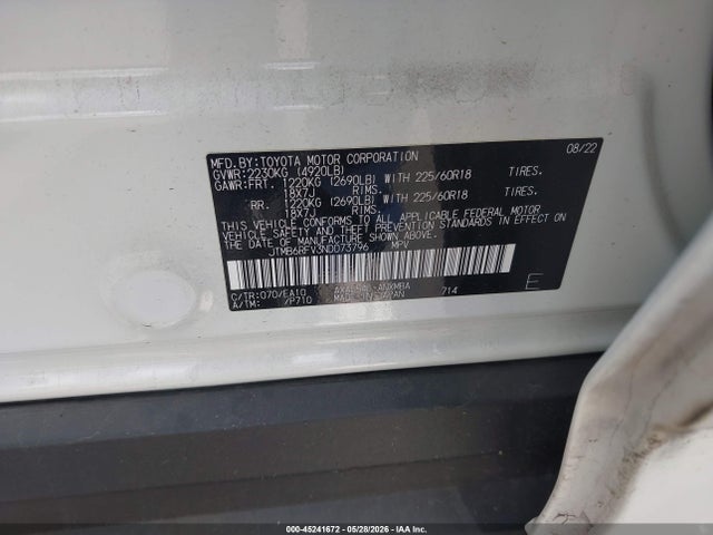 Aukcja sprzedaży 2022 Toyota Rav4 Hybrid Xle Premium, vin: JTMB6RFV3ND073796, numer aukcji: 45241672