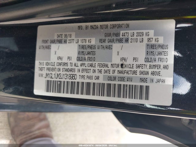 Продаж на аукціоні авто 2018 Mazda Mazda6 Sport, vin: JM1GL1UM3J1318960, номер лоту: 45241674