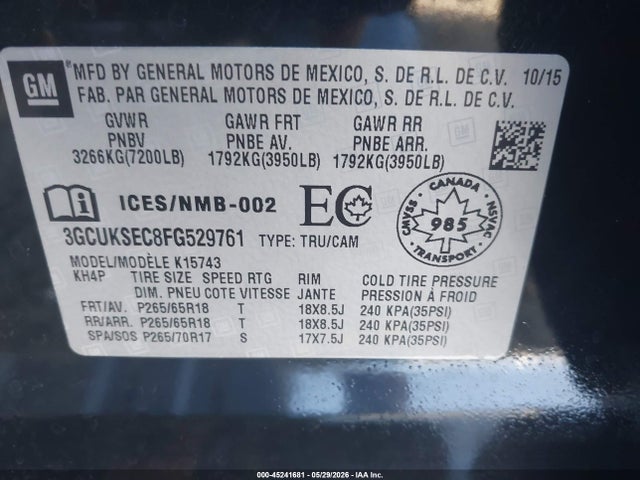3GCUKSEC8FG529761 Chevrolet Silverado 1500 1lz/2lz