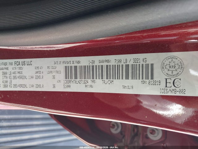 Продажа на аукционе авто 2020 Ram 1500 Limited, vin: 1C6SRFHT0LN271624, номер лота: 45241714