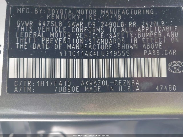 Toyota CAMRY LE 2020 4T1C11AK4LU319555 Image 9