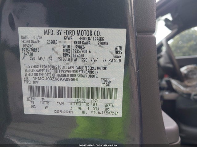 Продаж на аукціоні авто 2008 Ford Escape Xlt, vin: 1FMCU03Z68KA09566, номер лоту: 45241767