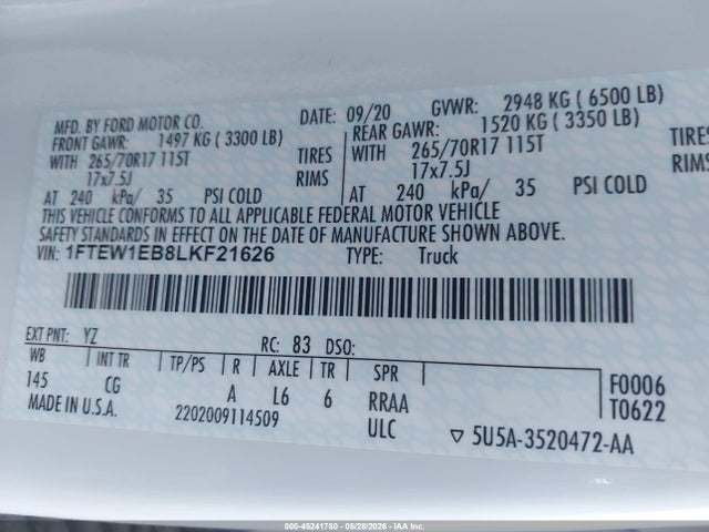 Ford F-150 Xl 2020 1FTEW1EB8LKF21626 Image 9