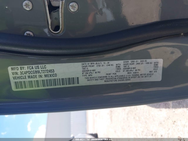 2020 Dodge Journey Crossroad მანქანა იყიდება აუქციონზე, vin: 3C4PDCGB9LT272453, აუქციონის ნომერი: 45241784