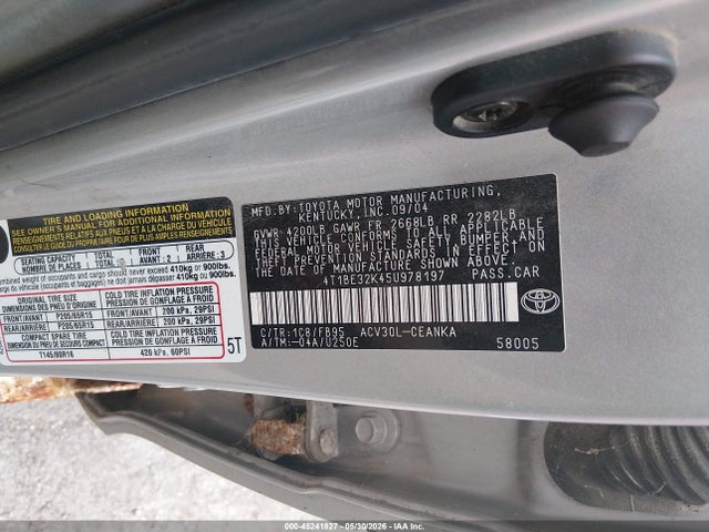 2005 Toyota Camry Std მანქანა იყიდება აუქციონზე, vin: 4T1BE32K45U978197, აუქციონის ნომერი: 45241827