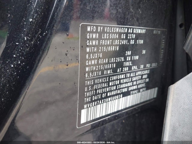 Aukcja sprzedaży 2017 Volkswagen Tiguan 2.0t S, vin: WVGBV7AX3HW509616, numer aukcji: 45241853