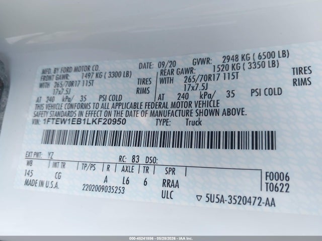 Ford F-150 Xl 2020 1FTEW1EB1LKF20950 Image 9