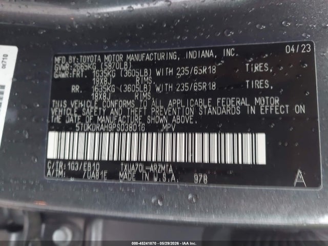 Toyota Highlander Xle 2023 5TDKDRAH9PS038016 Image 9
