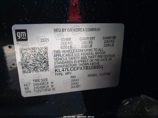 45241892 :رقم المزاد ، KL47LCEPXTB108951 vin ، 2026 Buick Envista Avenir Fwd مزاد بيع